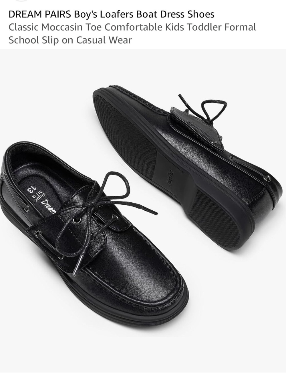 Dream Pairs Boys Black Faux Leather Boat Loafers dress shoes